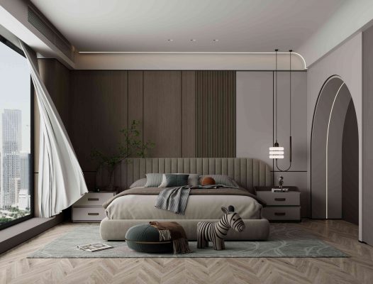 Phòng ngủ nâu tối giản