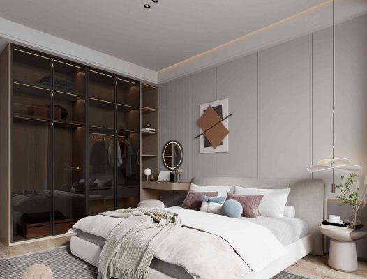 Phòng ngủ xám nâu dịu