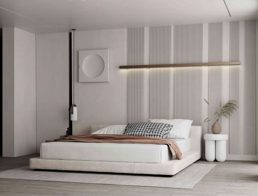 Phòng ngủ cozy trắng xám